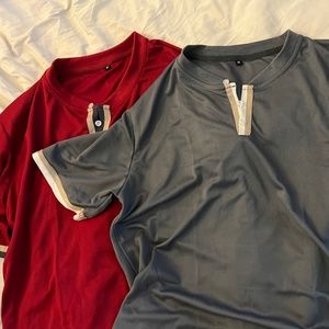 Men's Short Sleeve Henley Shirt - Red and Gray